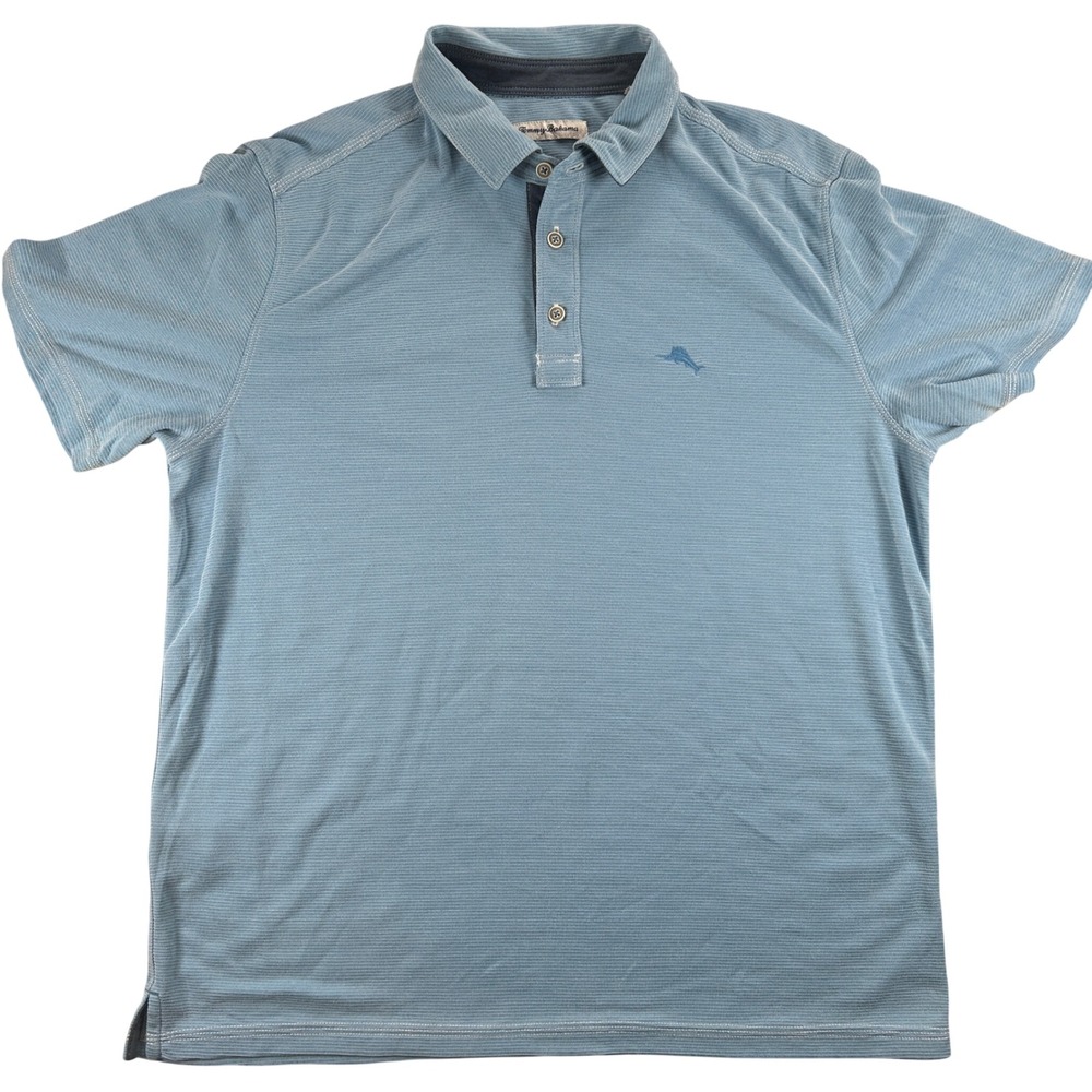 Tommy Bahama Short Sleeve Polo Shirt Mens Large Blue Coastal Tropical Beachy
